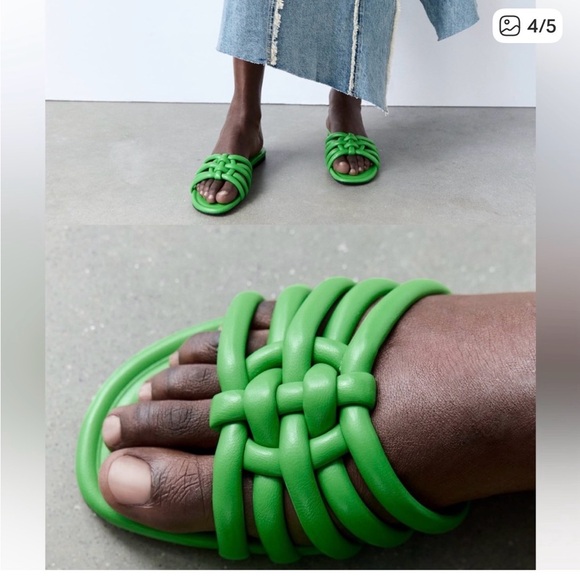 Zara Kelly Green Braided Flat Slides Sandals Euro 38 NWT Women - Picture 4 of 9
